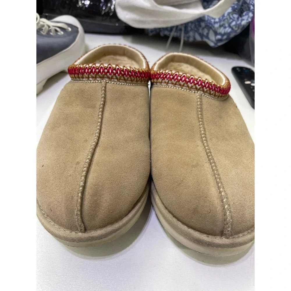 UGG Tasman Chestnut Suede Slippers Red Braid Trim Mens 11 5950